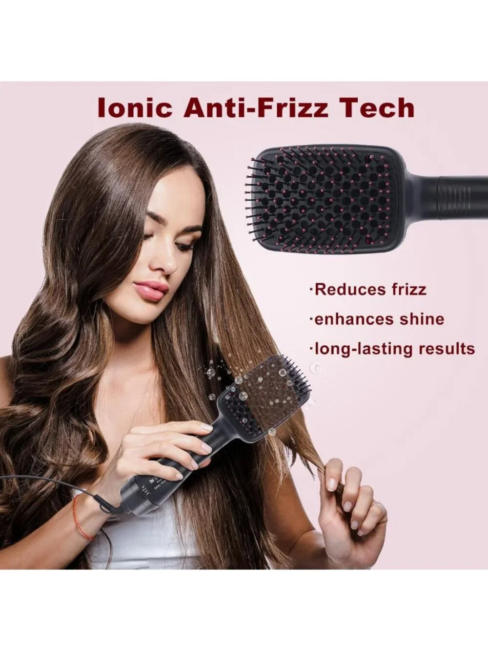2-in-1 Hair Dryer Brush & Straightener, Negative Ion Technology, Reduces Frizz